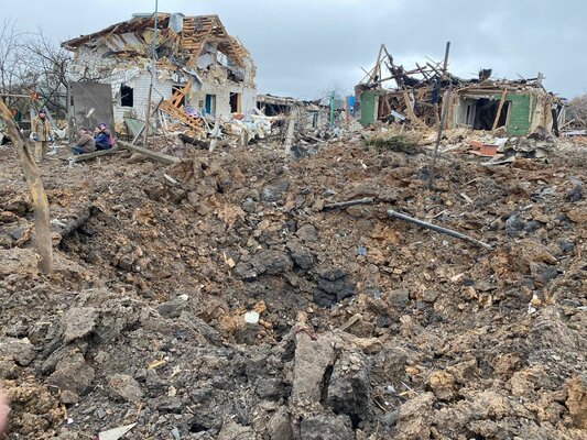 Destruction by russian attack of peasant village of yakovlivka in kharkiv