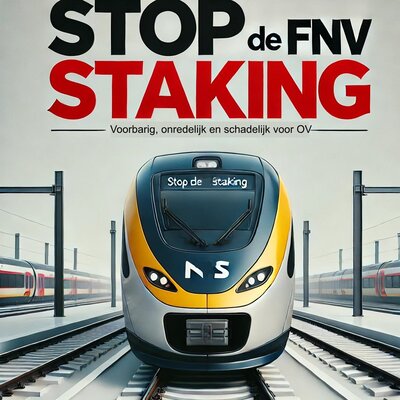 Dall%c2%b7e 2024 11 09 00.32.09 a modern and sleek image for a petition against train strikes featuring bold text 'stop de fnv staking' in large red modern font at the top. below