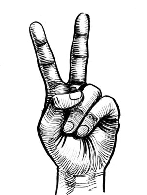 Hand showing victory sign ink black white drawing 725369 3190