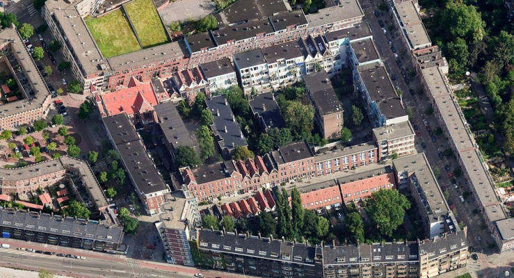 Luchtfoto van binnenterrein osseweistraat schonebergerweg